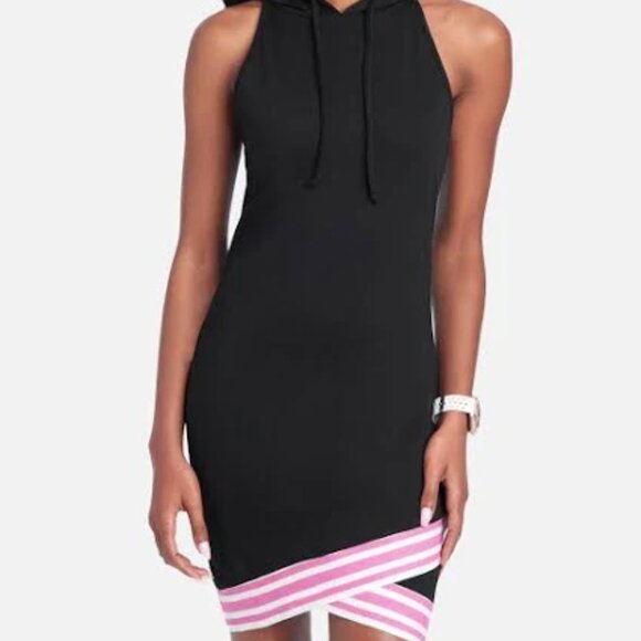 NWT Bebe Black & Pink Sleeveless Hoodie ASYM Dress Mini Fitted Women's Size S - Picture 2 of 9